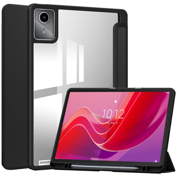 Pokrowiec z miejscem na rysik do Lenovo Tab M11 – przezroczysty tył, czarna klapka