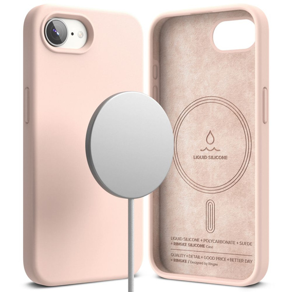 Etui Ringke do iPhone 16E, Silicone MagSafe, Różowe + Szkło Hartowane 9H