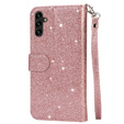 Etui z klapką do Samsung Galaxy A56 5G, Wallet Zipper Pocket Glittery, różowe rose gold