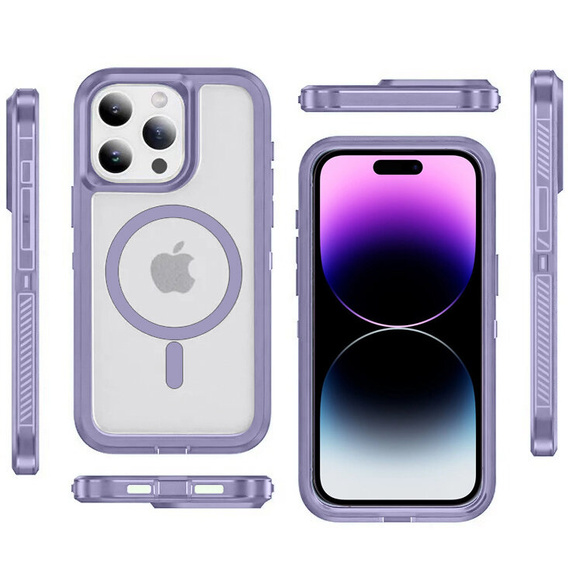 Etui z ramką do iPhone 14 Pro, do MagSafe, przezroczyste / fioletowe