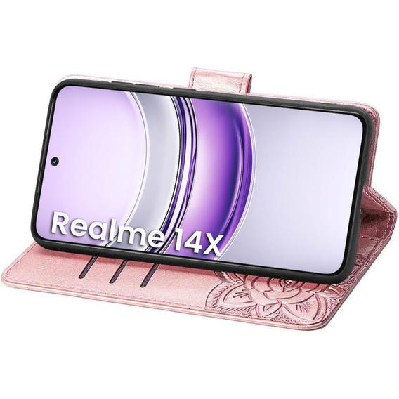 Etui z klapką do Realme 14X / Realme C75, Butterfly, różowe rose gold