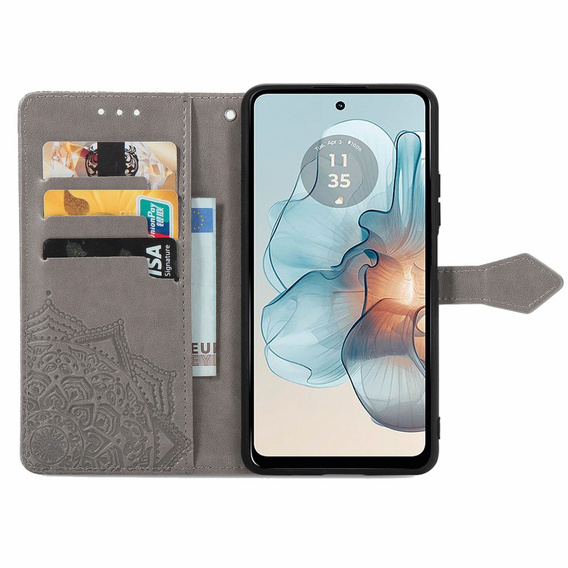Etui z klapką do Motorola Moto G24 / G24 Power / G04, Mandala, szare