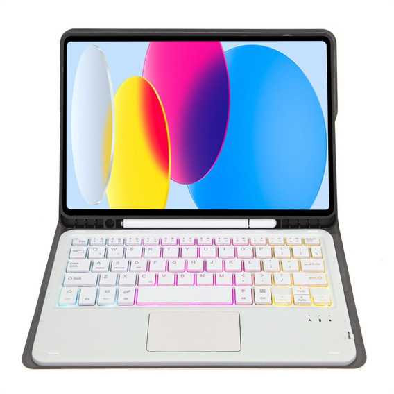 Etui z podświetlaną klawiaturą bluetooth touchpad do iPad 11" 2025 A16 (11 gen.) / iPad 10.9" 2022 (10 gen.), różowe