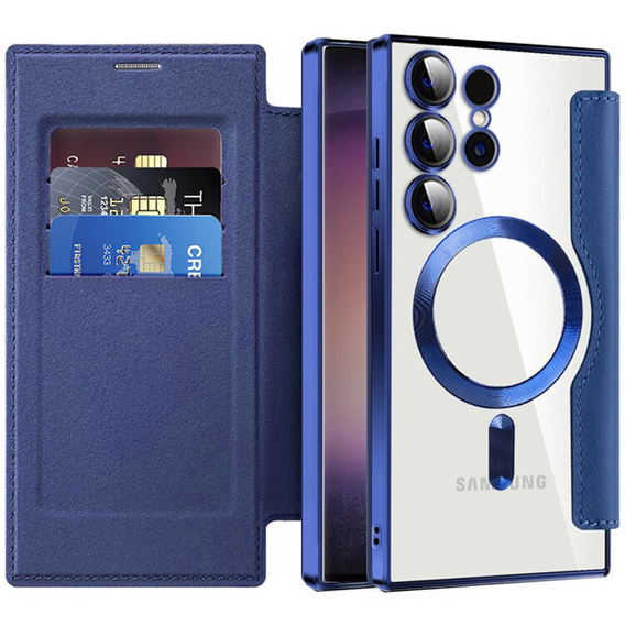 Etui z klapką do Samsung Galaxy S24 Ultra, RFID Wallet MagSafe z ochroną aparatu, granatowe
