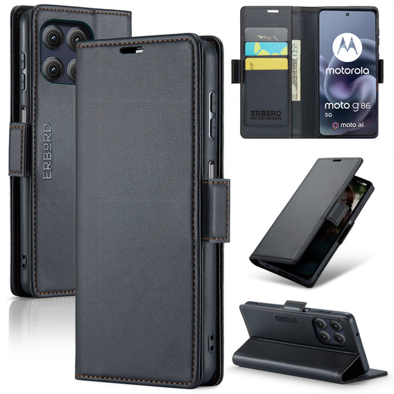 Etui ERBORD Glossy Litchi portfel z klapką do Motorola Moto G86 5G / G86 Power 5G