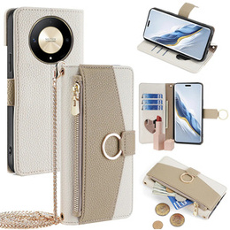 Etui z klapką do Honor Magic 6 Lite 5G, Wallet Zipper Pocket, z lusterkiem, białe