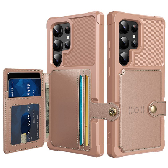 Etui do Samsung Galaxy S25 Ultra z kieszenią na karty – różowe