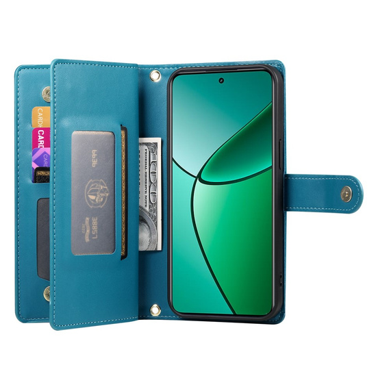 Etui z klapką do Realme 14 Pro 5G, Wallet Zipper Pocket, niebieskie