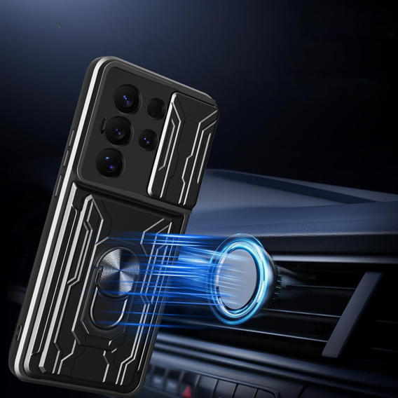 Etui z podstawką i przesuwaną osłoną aparatu do Samsung Galaxy S25 Ultra – czarne