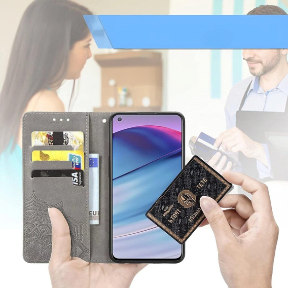 Etui z klapką do Motorola Edge 50 Fusion 5G, Mandala, szare