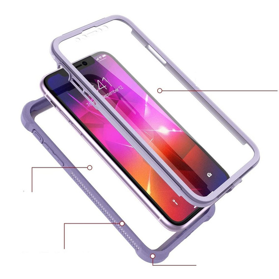 Etui do iPhone 11, Dexnor Full Body Rugged, przezroczyste / fioletowe