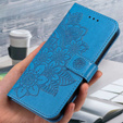 Zestaw Etui z klapką do Samsung Galaxy A14 4G/5G, portfel Mandala i kwiaty, niebieskie + szkło
