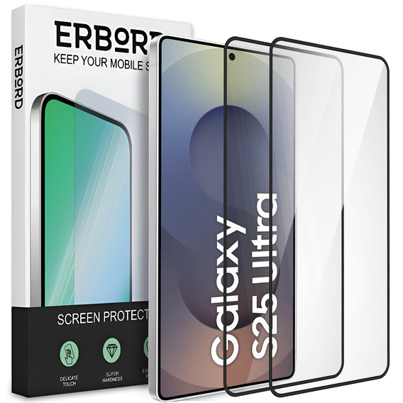 2x Szkło Hartowane ERBORD 3D do Samsung Galaxy S25 Ultra – pełna ochrona zakrzywionego ekranu