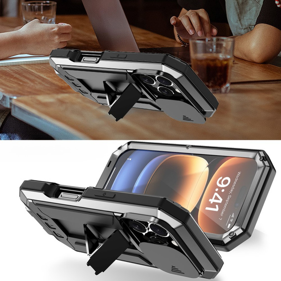 Etui do iPhone 16 Pro, R-JUST CamShield Slide, pancerne, czarne