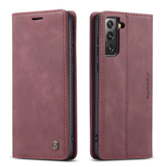 Etui CASEME do Samsung Galaxy S21 FE, Leather Wallet Case, czerwone