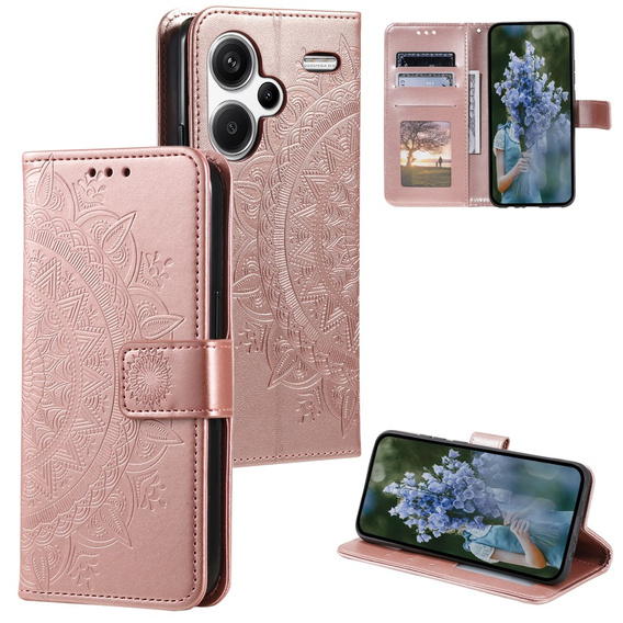 Etui z klapką do Xiaomi Redmi Note 13 Pro+, Mandala, różowe rose gold