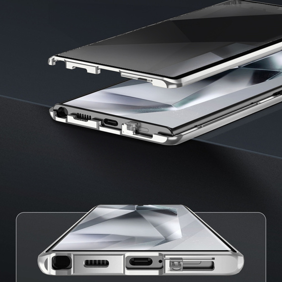 Etui do Samsung Galaxy S24 Ultra, Privacy Dual Glass, srebrne