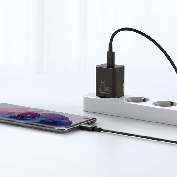 Baseus ładowarka sieciowa Super Si PD 25 W USB-C + kabel USB-C, czarna