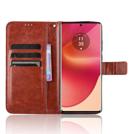 Etui z klapką do Motorola Edge 50 Fusion 5G, Crazy Horse Wallet, brązowe