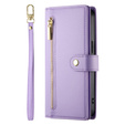 Etui z klapką do iPhone 16 Pro Max, Wallet Zipper Pocket, fioletowe