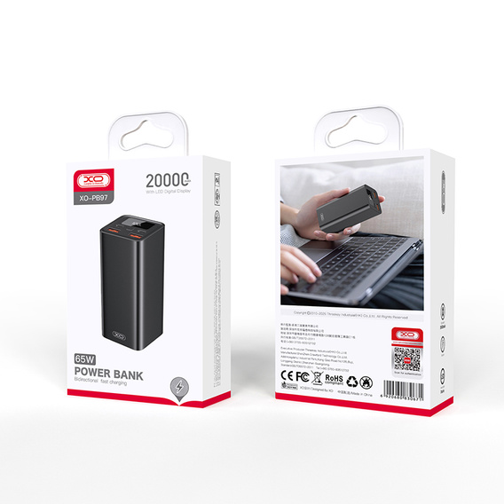 Power Bank XO PB97 20000 mAh 65W – do laptopa, smartfona i tabletu – Czarny
