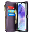 Etui CASEME do Samsung Galaxy A55 5G, RFID Leather Wallet, z paskiem na ramię, fioletowe