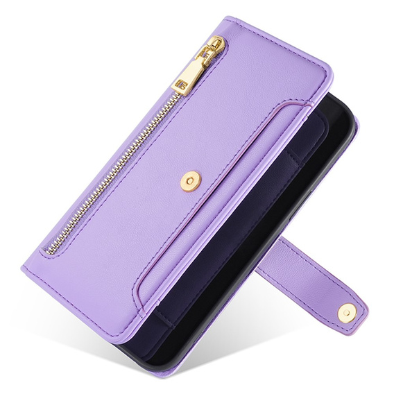 Etui z klapką do Oppo A38 / A18 4G, Wallet Zipper Pocket, fioletowe
