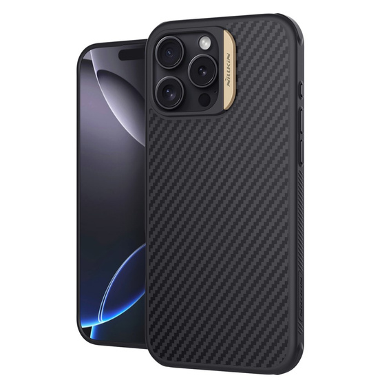 Etui do iPhone 16 Pro Max, pancerne Nillkin, Carbon Fiber, do Magsafe, złote