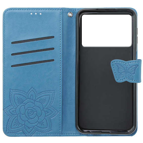 Etui z klapką do Xiaomi Poco F6 Pro, Butterfly, niebieskie