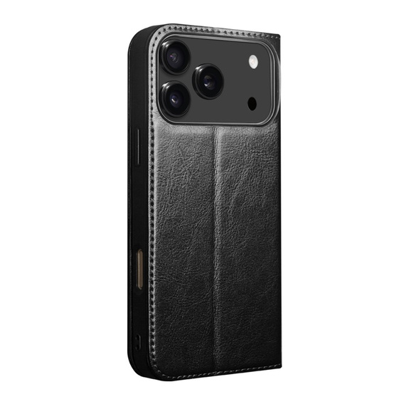 Etui ze skóry z klapką QIALINO Genuine Cow Leather do iPhone 17 Pro Max, czarny