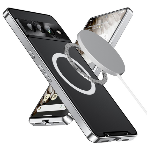 Etui z ochroną aparatu do Google Pixel 8 Pro, CamShield MagSafe, przezroczyste / srebrne
