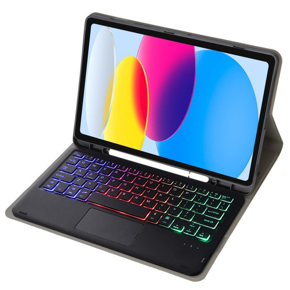 Etui z podświetlaną klawiaturą bluetooth touchpad do iPad 11" 2025 A16 (11 gen.) / iPad 10.9" 2022 (10 gen.), czarne