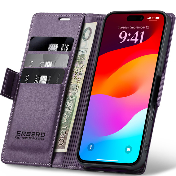 Etui portfelowe ERBORD Glossy Litchi z klapką do iPhone 17 Pro Max