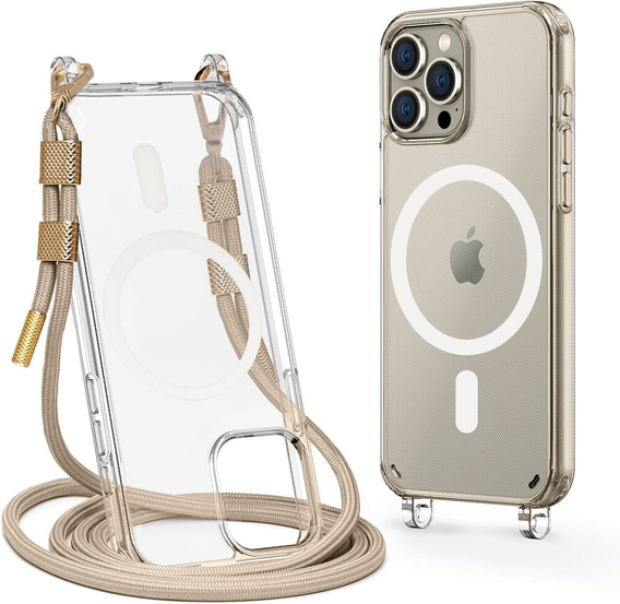 Etui ze smyczą do iPhone 16 Pro, ERBORD MagSafe, przezroczyste + Szkło na ekran