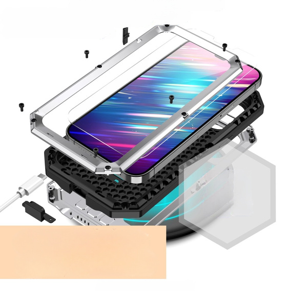 Etui do iPhone 14 Pro, R-JUST CamShield Slide, pancerne, srebrne / czarne