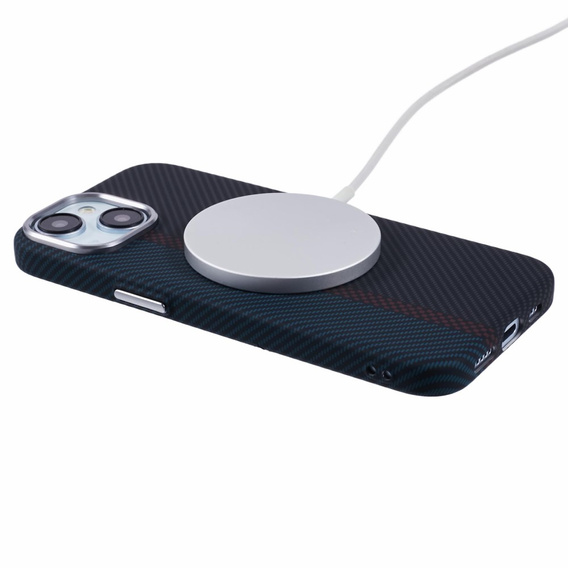 Etui do iPhone 15, Carbon Fiber MagSafe, czarne / niebieskie