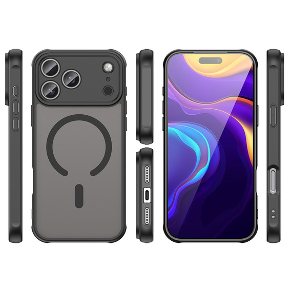 Etui matowe do iPhone 17 Pro Max, do MagSafe, z ochroną aparatów, czarne