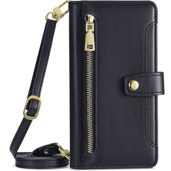 Etui z klapką do iPhone 14 Pro, Wallet Zipper Pocket, czarne