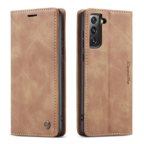 Etui CASEME do Samsung Galaxy S21 FE, Leather Wallet Case, brązowe