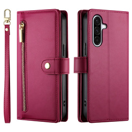 Etui z klapką do Samsung Galaxy A17 5G, Wallet Zipper Pocket, portfelowe, czerwone