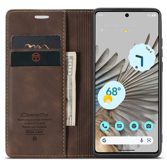 Etui CASEME do Google Pixel 7 Pro, Leather Wallet Case, brązowe