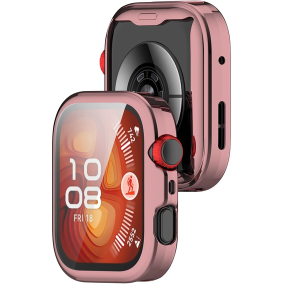2w1 Etui silikonowe z osłoną ekranu do Huawei Watch Fit 4 – lekka ochrona wyświetlacza i boków - różowe