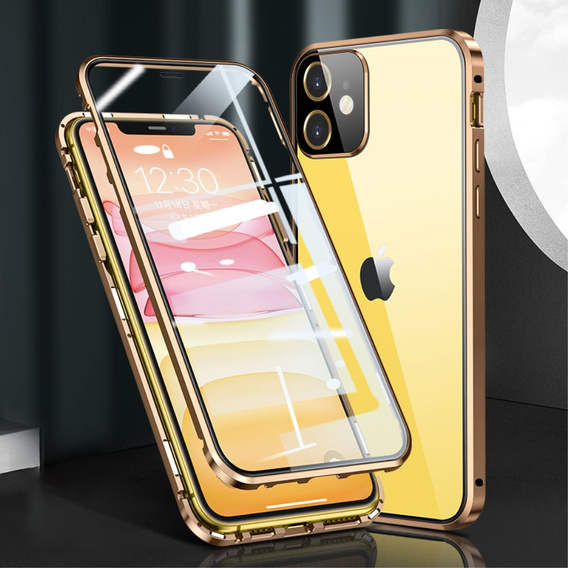 Etui do iPhone 12 Mini, Magnetic Dual Glass, złote