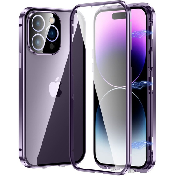 Etui do iPhone 15 Pro Max, Magnetic Dual Glass, fioletowe