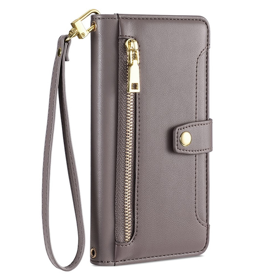 Etui z klapką do Samsung Galaxy A25 5G, Wallet Zipper Pocket, szare