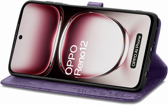 Etui z klapką do Oppo Reno 12, Mandala, fioletowe
