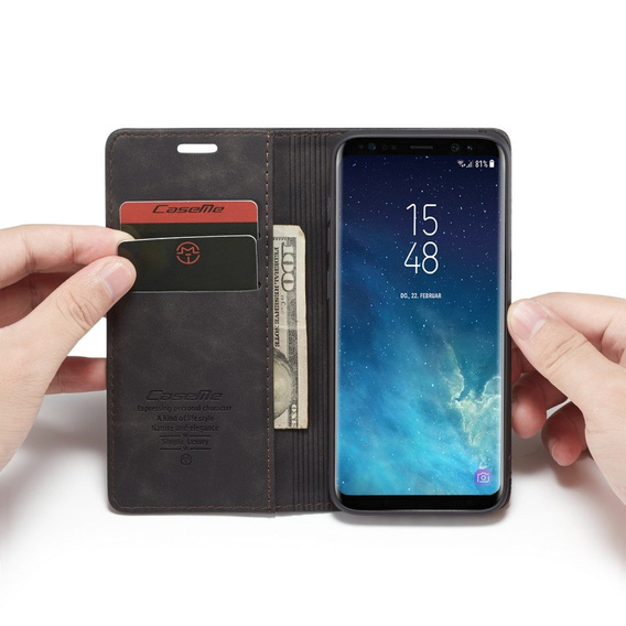 Etui CASEME do Samsung Galaxy S8, Leather Wallet Case, czarne