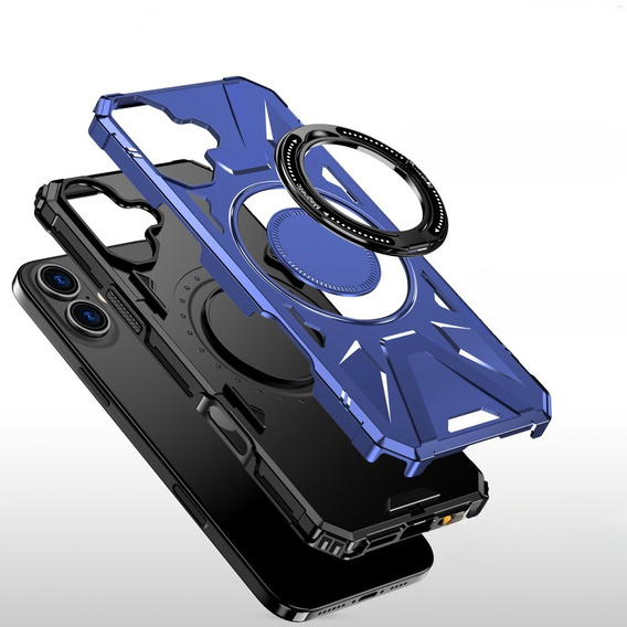 Etui do iPhone 16, pancerne z podstawką i MagSafe, niebieskie