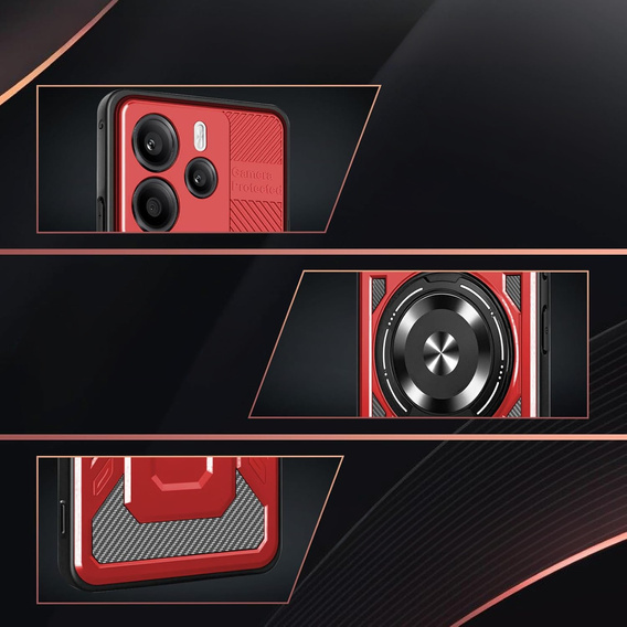 Etui Pancerne z Podstawką do Xiaomi Redmi Note 14 4G – Czerwone