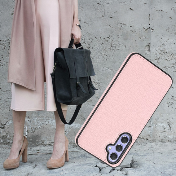 Etui skórzane do Samsung Galaxy S23 FE + Szkło Hartowane 9H, Obudowa Lychee leather Case, różowe